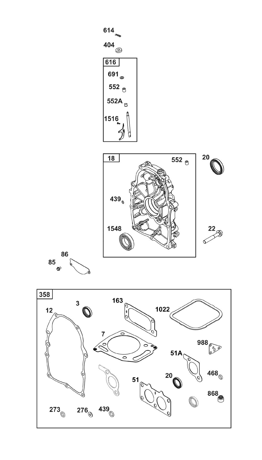 Crankcase Cover/Sump Group Diagram and Parts List for 386447-3349-G1 200000 - 399999 Briggs and Stratton Engine